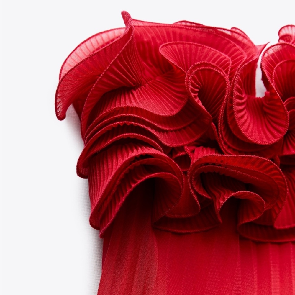 NWT Zara Ruffle Strapless Pleated Mini Dress - Picture 6 of 13